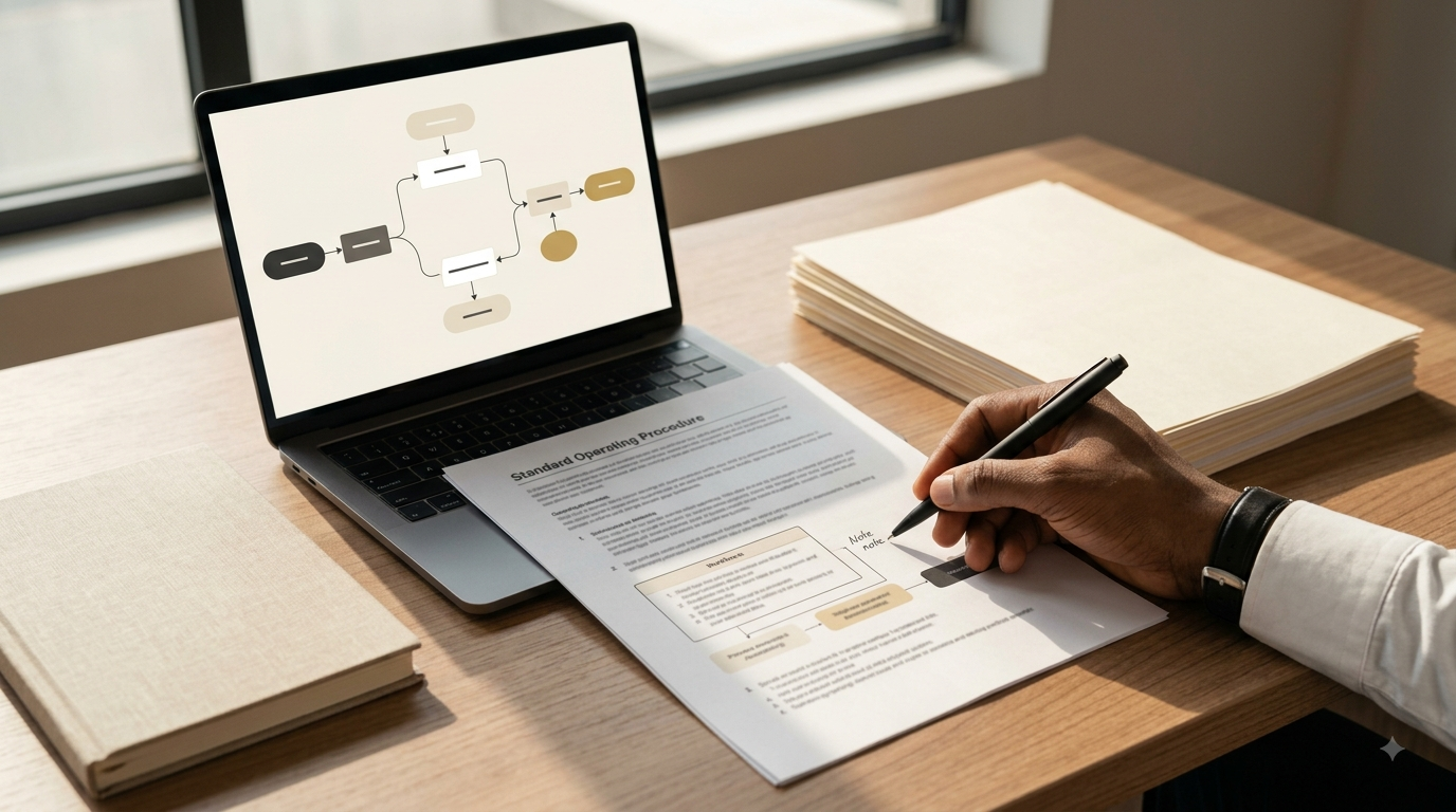 Annotating a standard operating procedure beside a workflow diagram